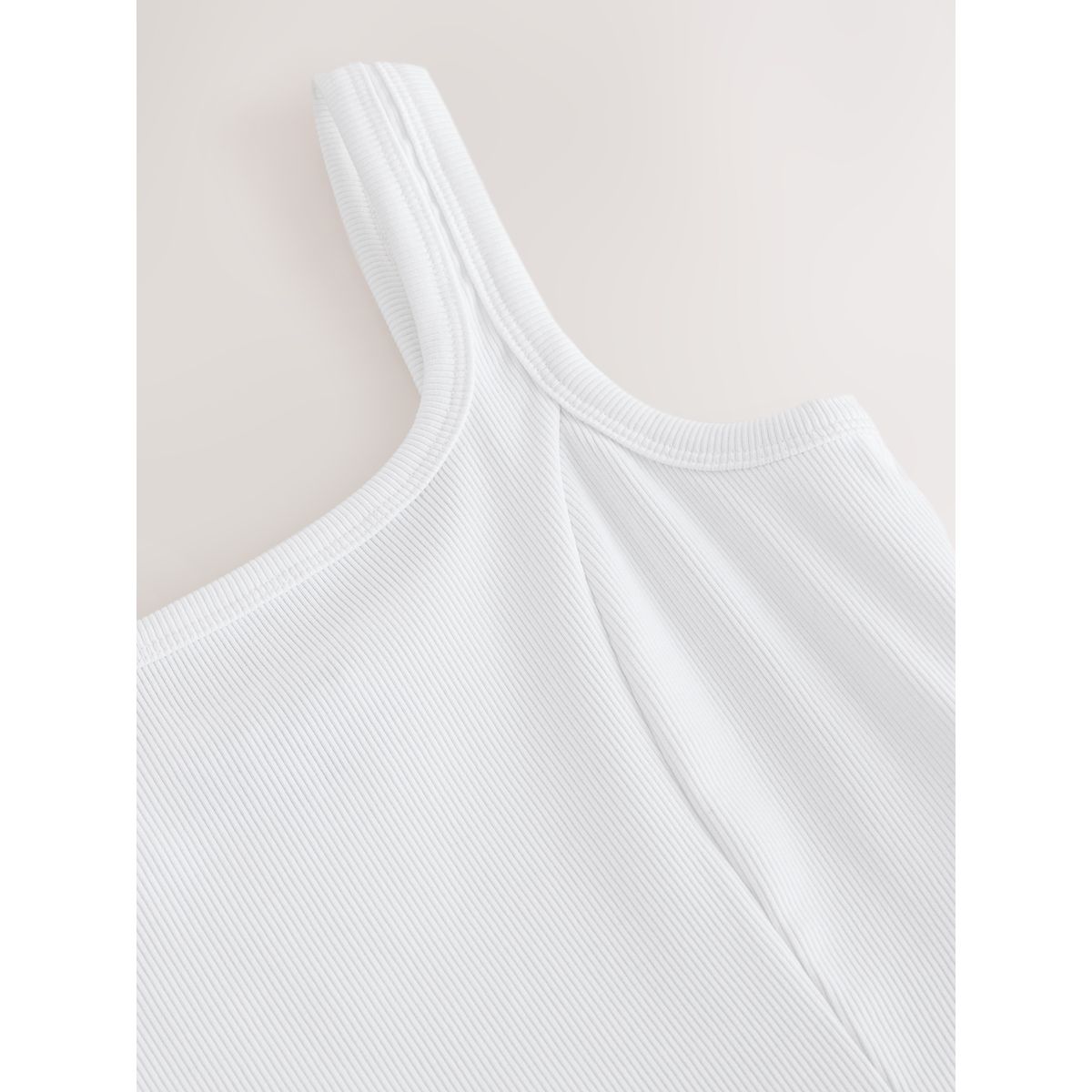 Robe midi côtelée sans manches à col carré broderie blanche, NEXT