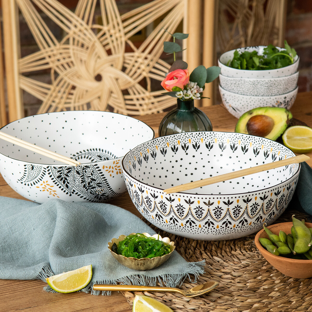 Set of 2 Artisanne Noir Large Bowls white, SARA MILLER