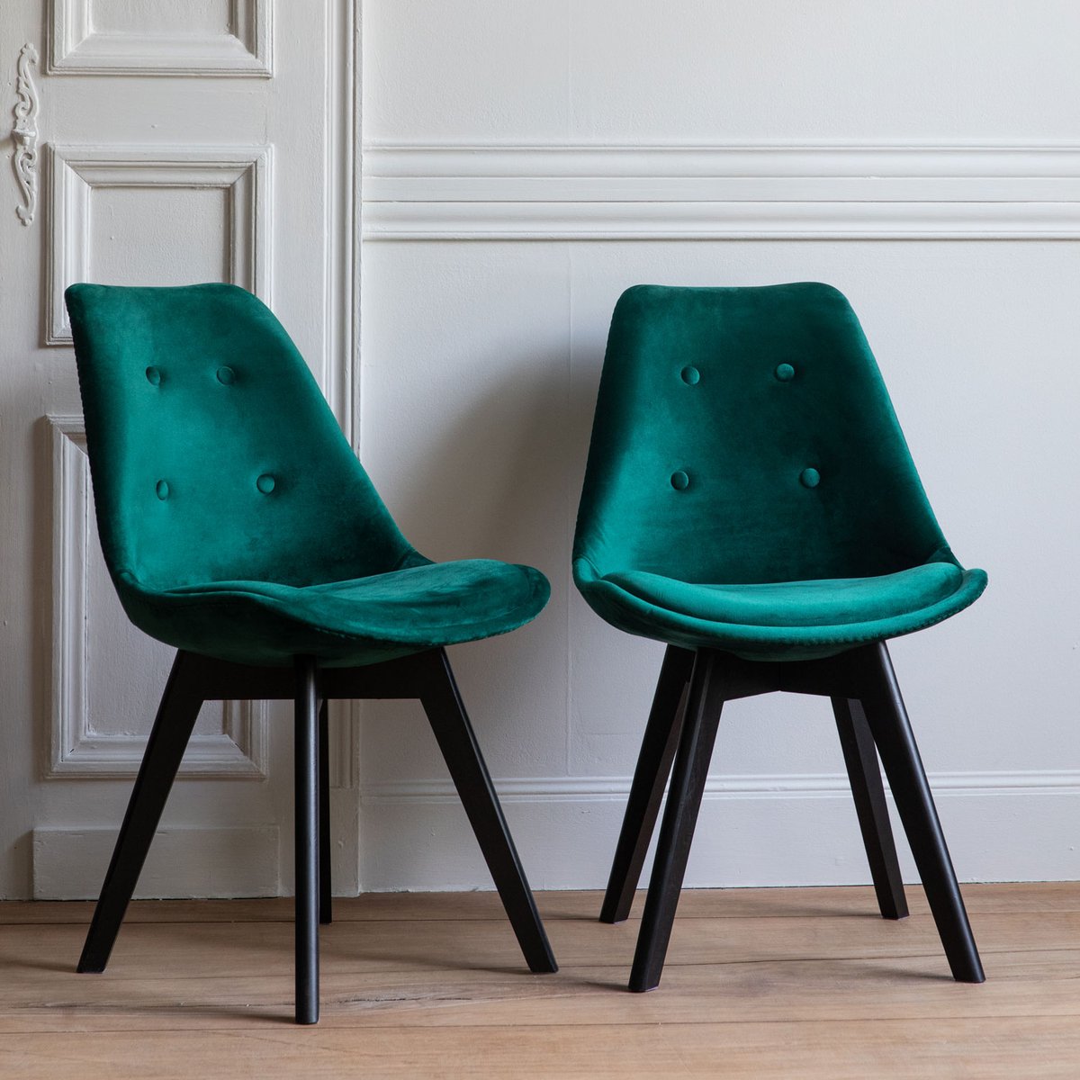 Chaises en velours, lot de 2, NORA vert, noir, HAPPY GARDEN