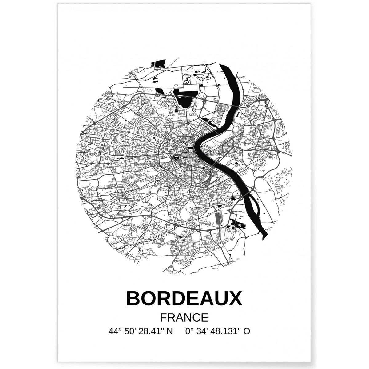 Poster Carte Bordeaux blanc, L'AFFICHERIE