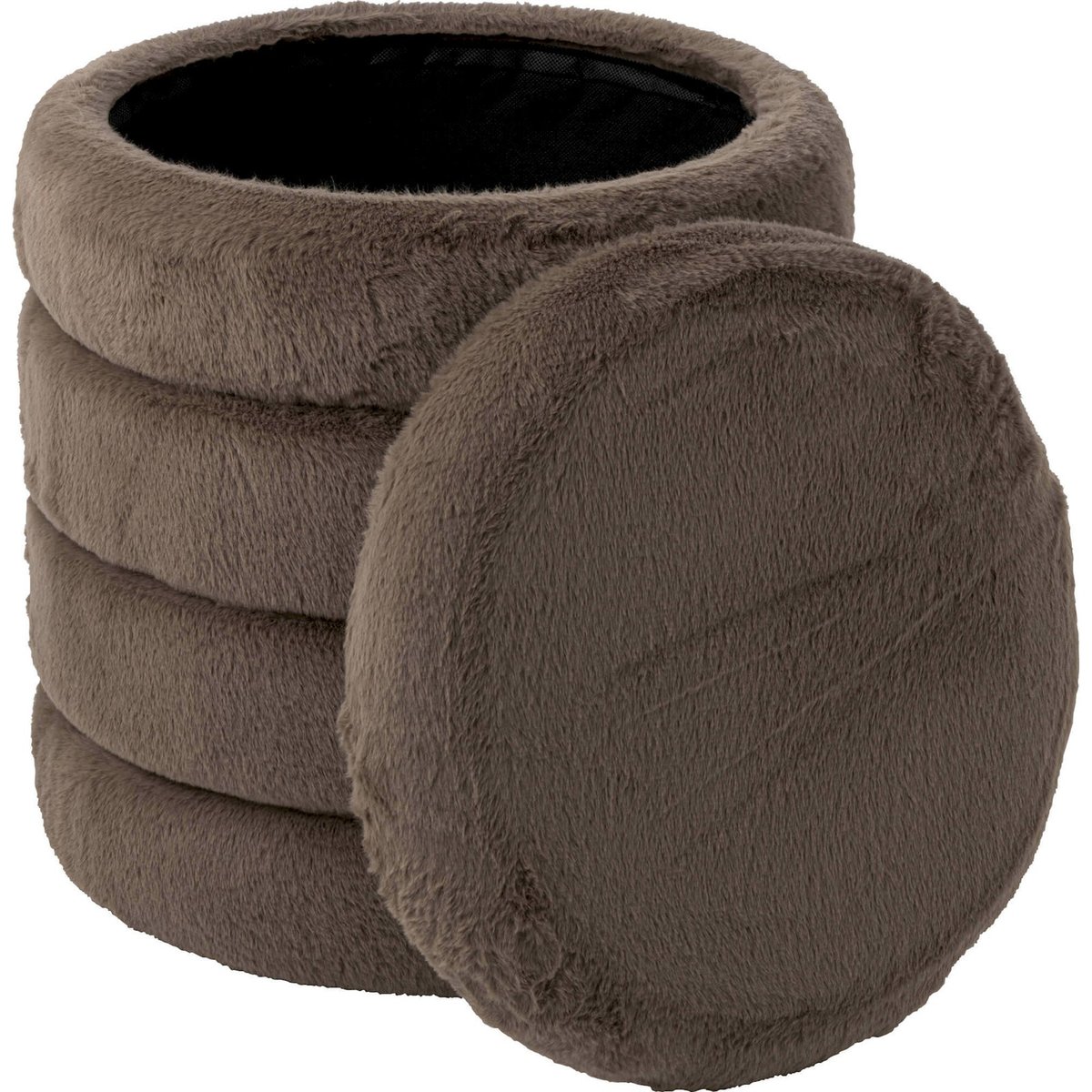 Pouf coffre de rangement en tissu taupe, RECOLLECTION