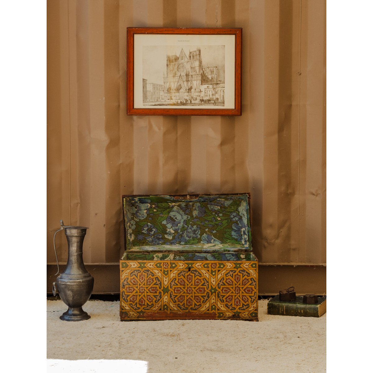 Coffre en bois à motifs Lucien N°148 - Bon état vert, DEBONGOUT