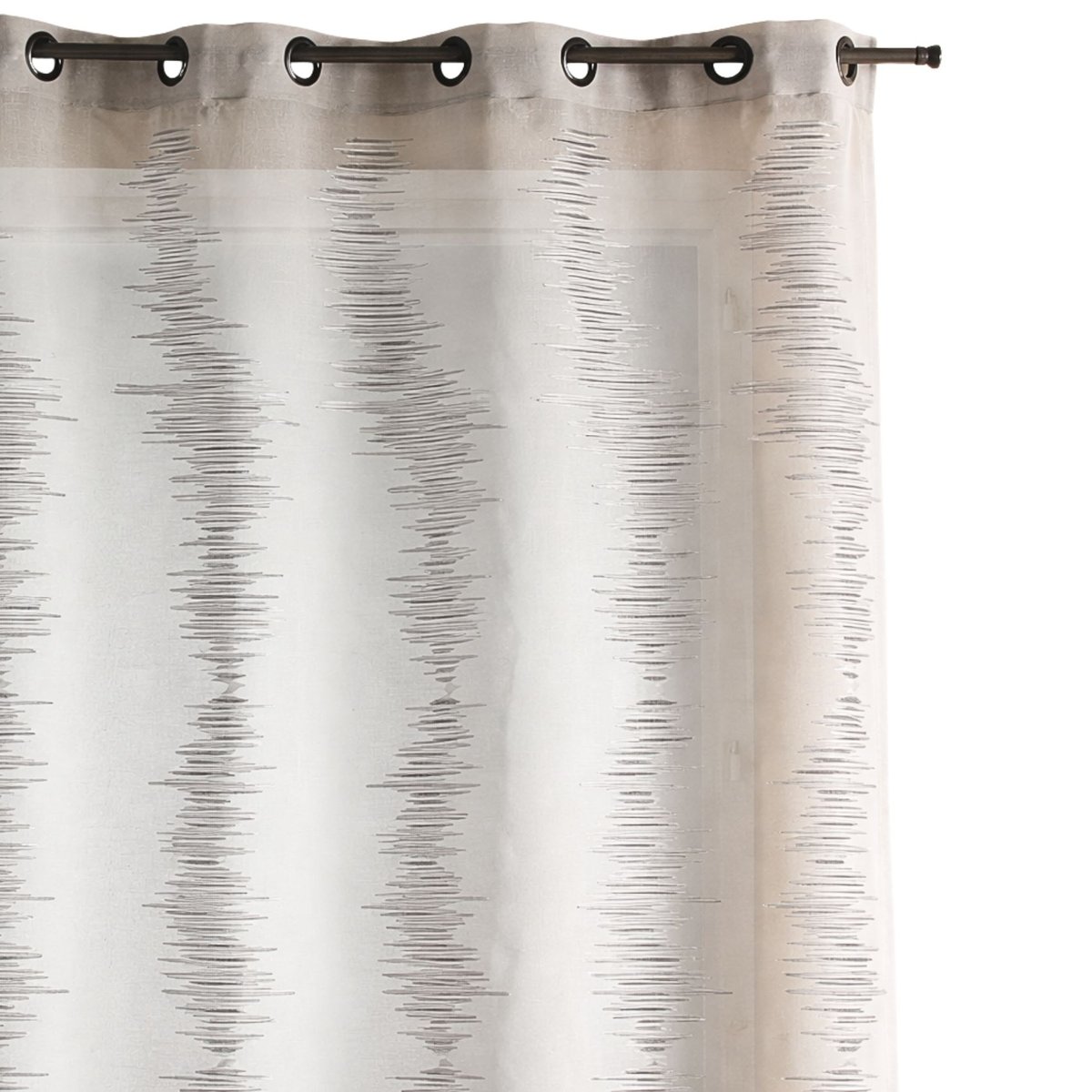 Rideau voilage brodé zigzag à œillets gris clair, HOME MAISON