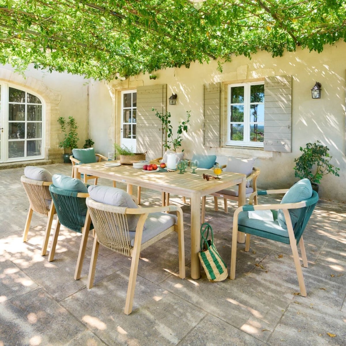 Table de jardin fixe rectangulaire en bois DEONA marron, HESPERIDE