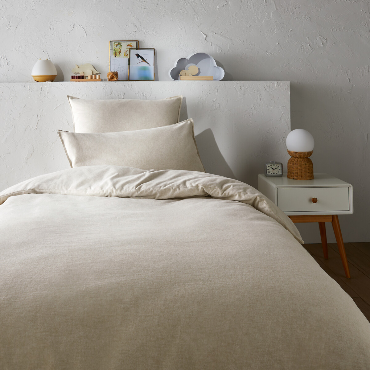 Clara Brushed Cotton Chambray Pillowcase beige marl, LA REDOUTE INTERIEURS