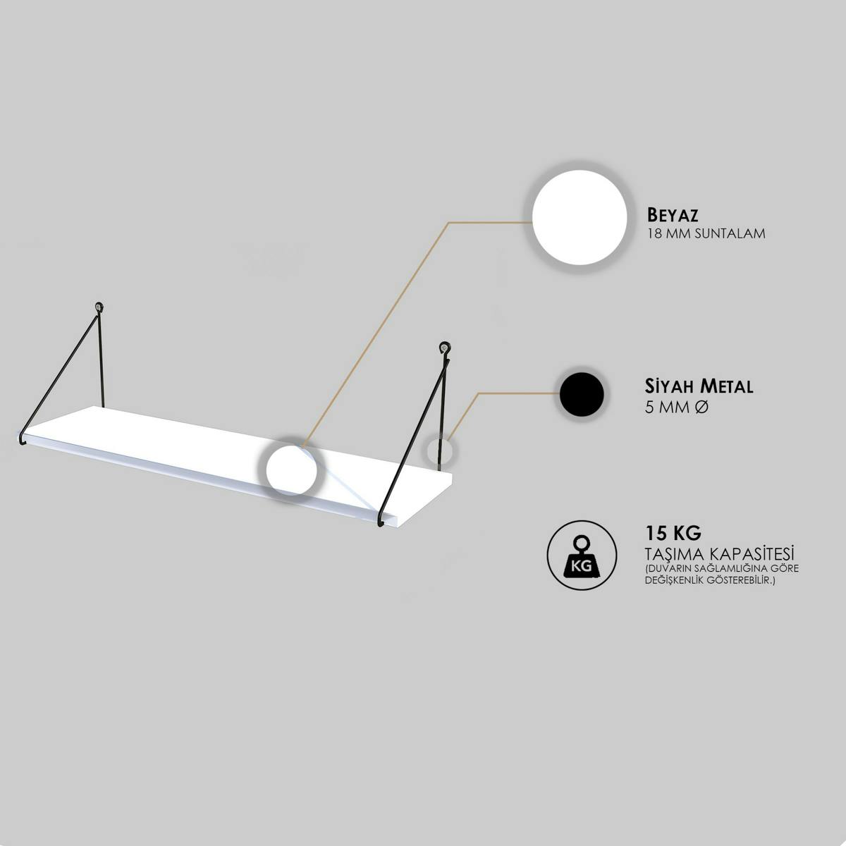 Etagère murale 1 planche 72cm JENA blanc et noir, PIER IMPORT