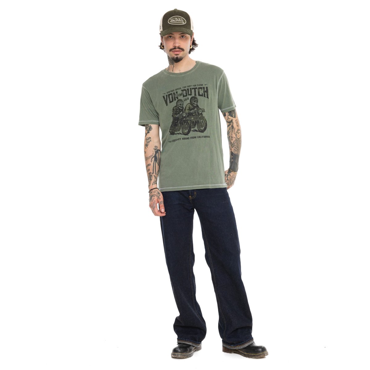 Tee shirt coton FLESH vert/noir/kaki, VON DUTCH