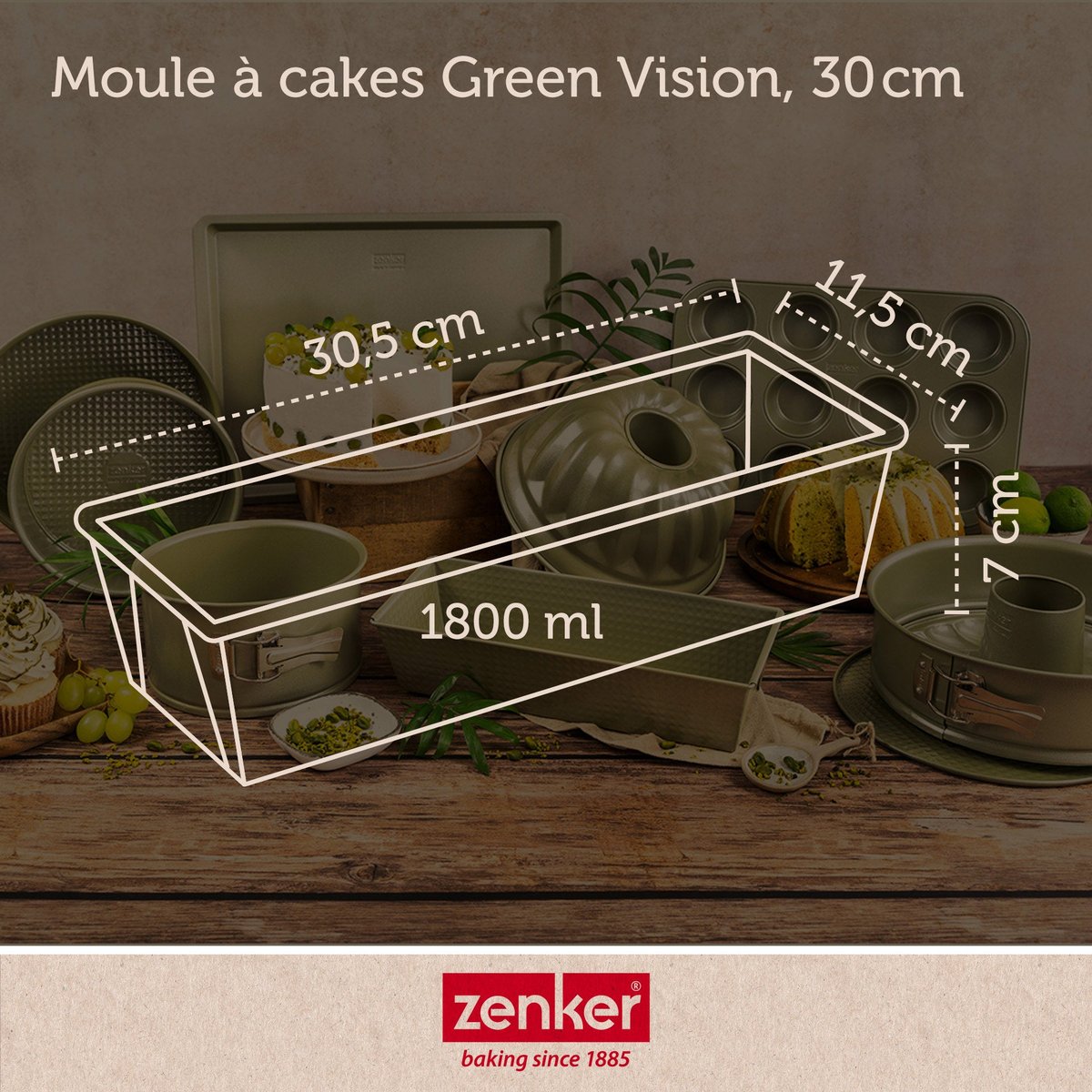Set pâtisserie moule à cake, 2 bols, verre mesureur et spatule vert, ZENKER