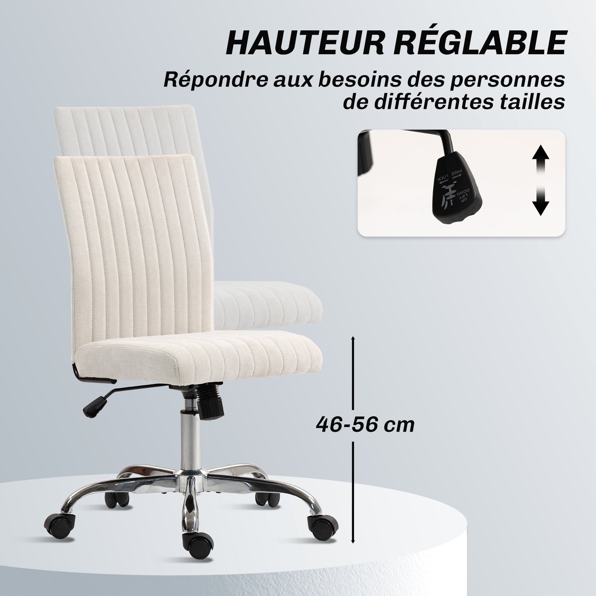 Chaise de bureau Tissu aspect lin (100% crème, HOMCOM