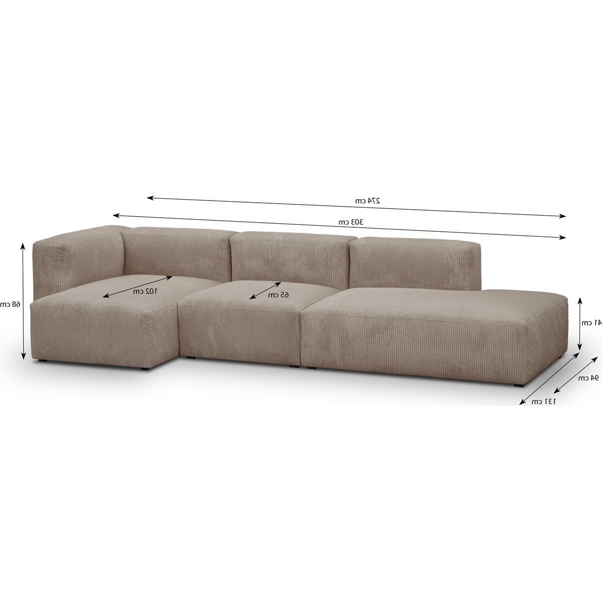 Canapé d'angle à gauche modulable 5 places en velours côtelé - MODULO taupe, HOMIFAB