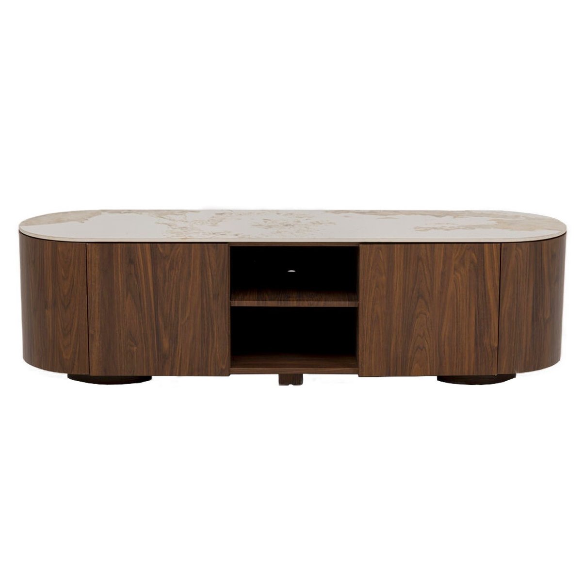 Meuble TV ovale plateau en grès, RUBEN marron, KARE DESIGN