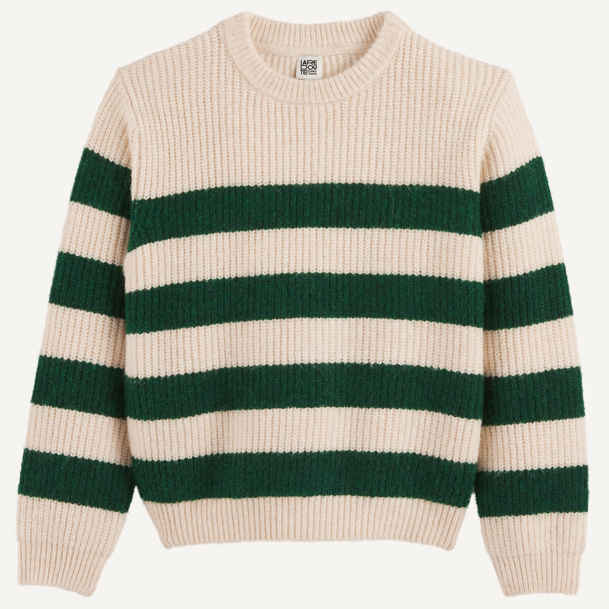 Striped chunky knit crew neck jumper green striped, LA REDOUTE COLLECTIONS