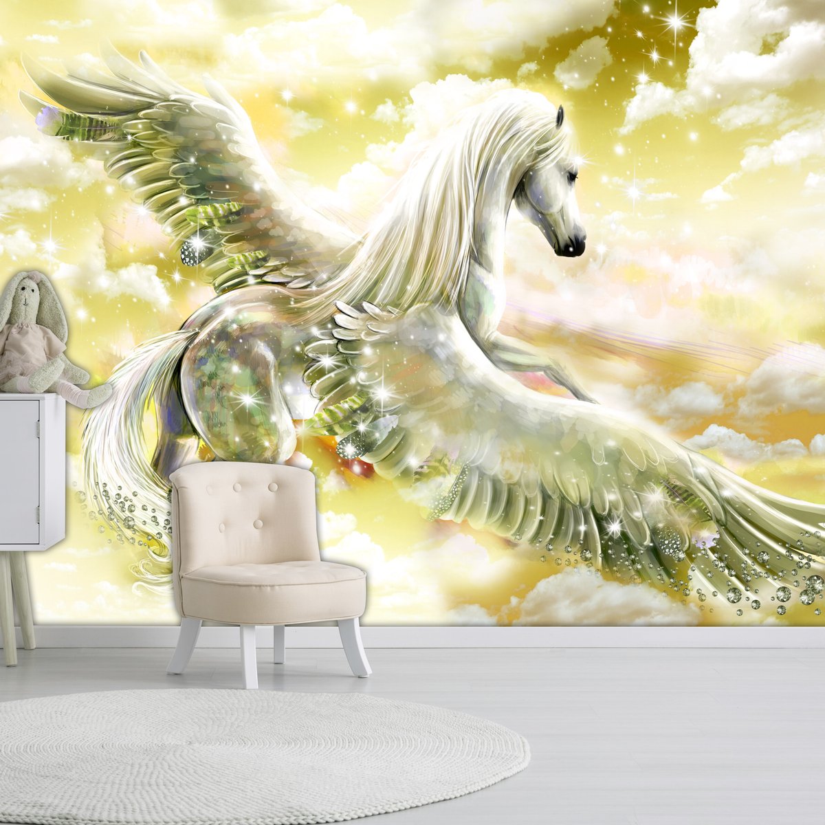 Papier peint intissé panoramique Animaux Pegasus (Yellow) jaune / doré, EDEN