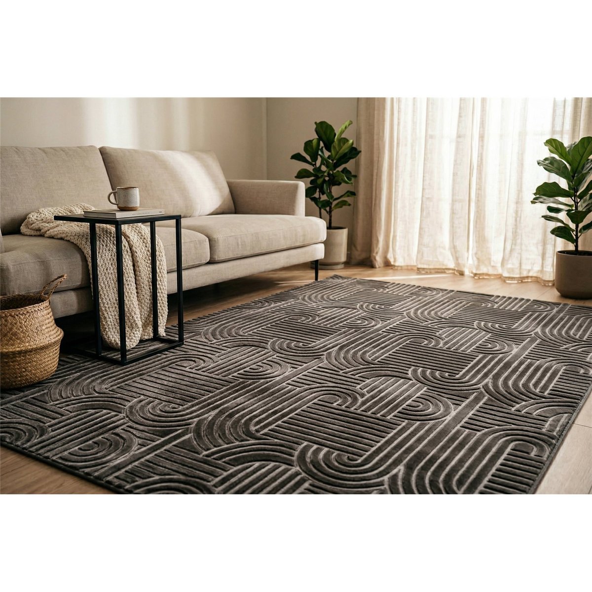 Tapis moderne à motif géométrique relief 3d anthracite, ARTE ESPINA
