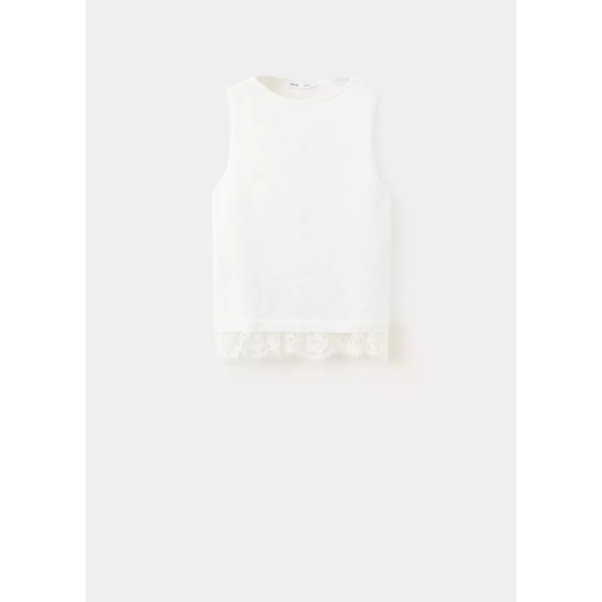 Top en maille avec détail de dentelle écru, MANGO