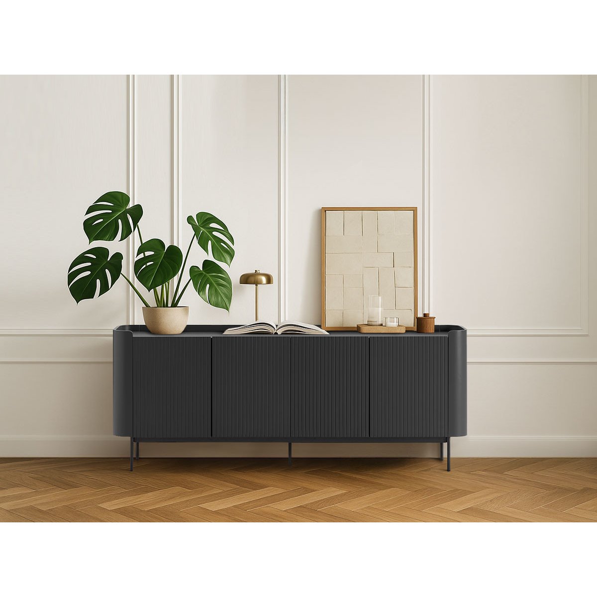 Buffet en MDF portes 200 cm, JAY noir, BOBOCHIC