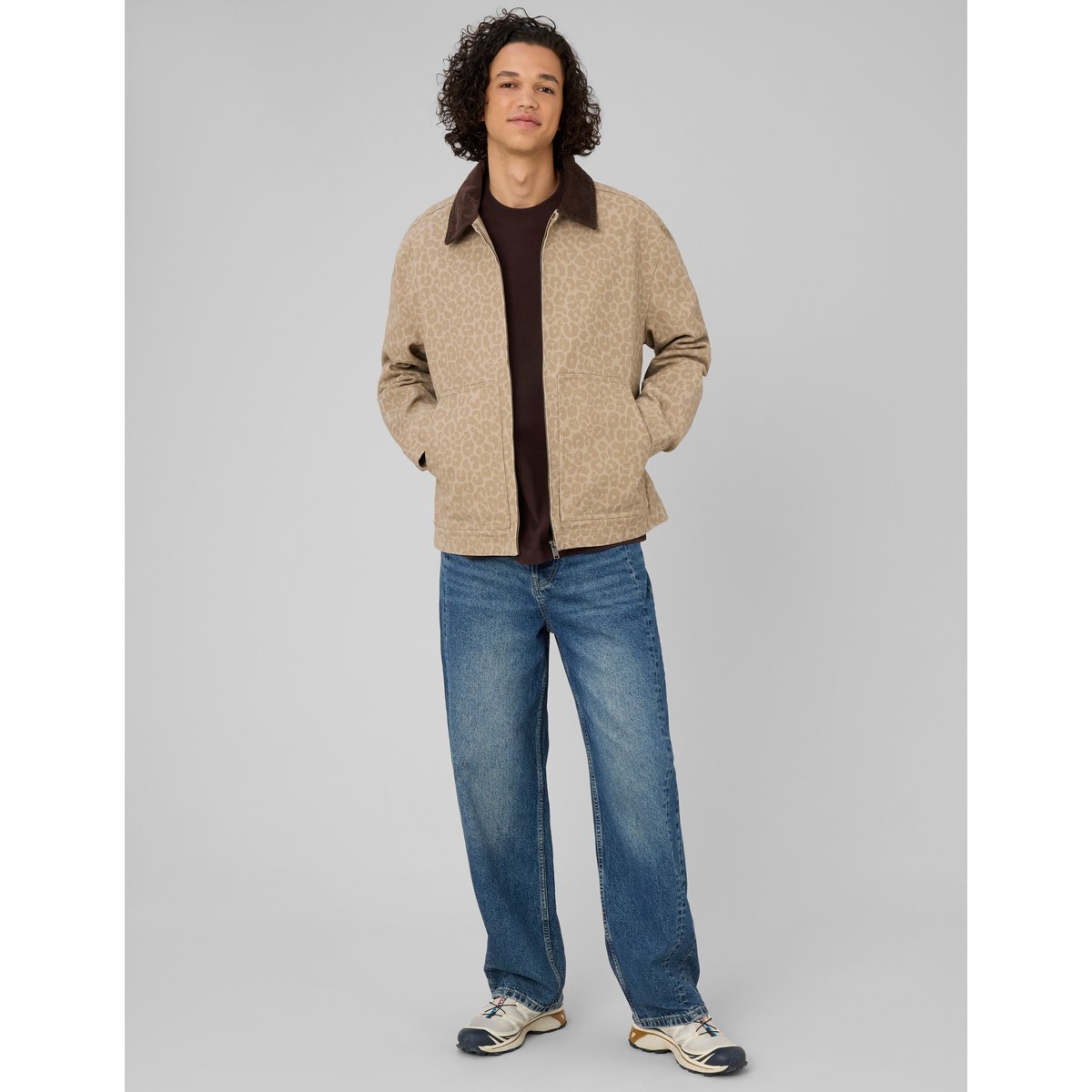 Veste zippée imprimée marron, BZB