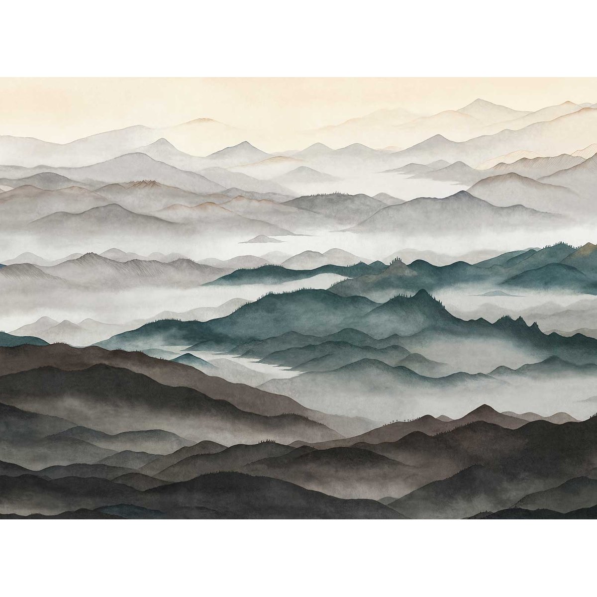 Papier peint Sommets Nuancés bleu, HEXOA
