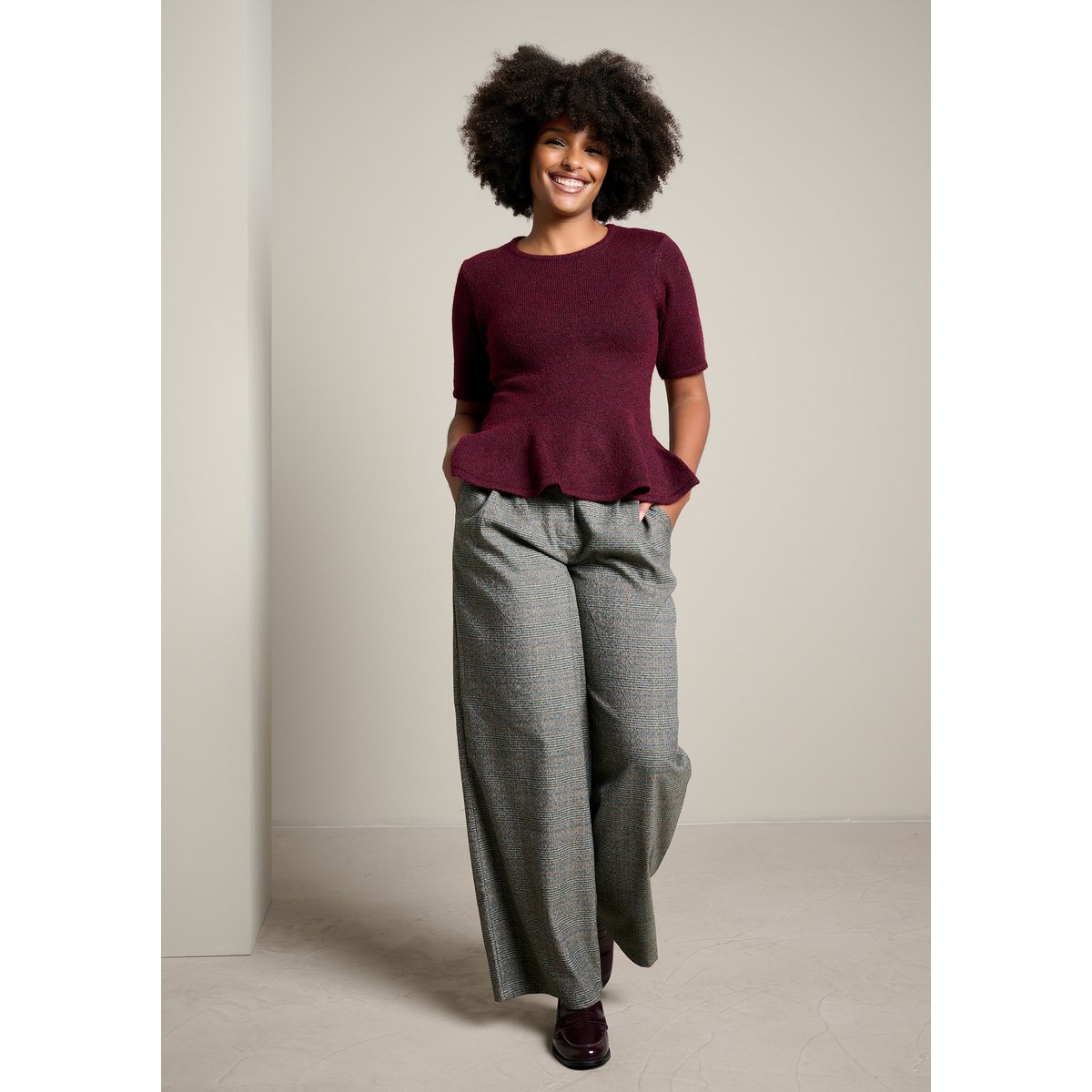 Pantalon large à carreaux gris fonce, LOLALIZA
