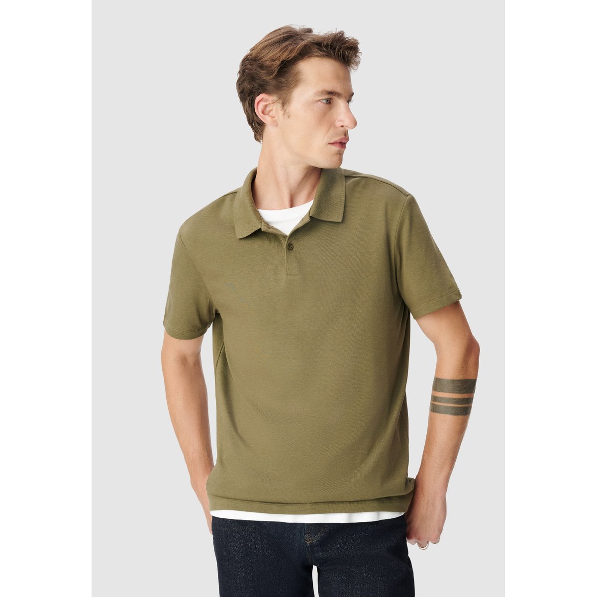 Polo coton modal vert kaki, IKKS