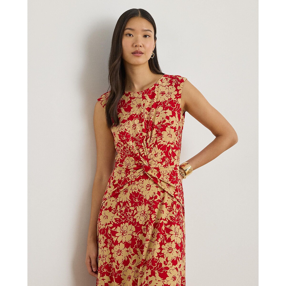 Abito longuette senza maniche con scollo rotondo e stampa a fiori rosso/cammello , LAUREN RALPH LAUREN