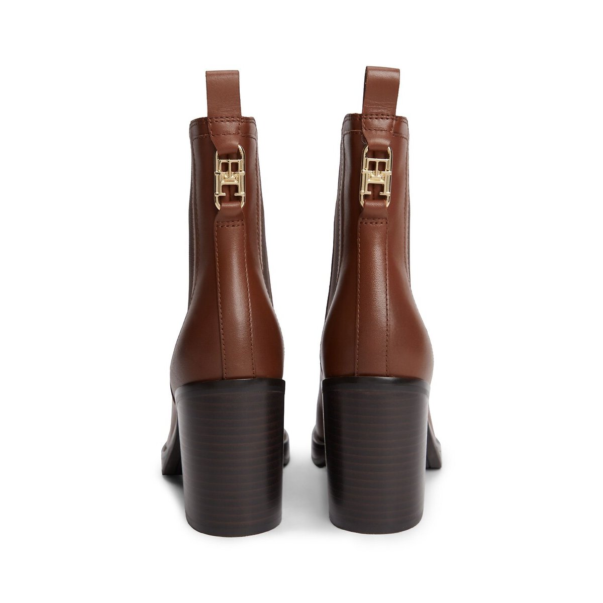 Bottines chelsea en cuir, à talons, bout carré cognac, TOMMY HILFIGER