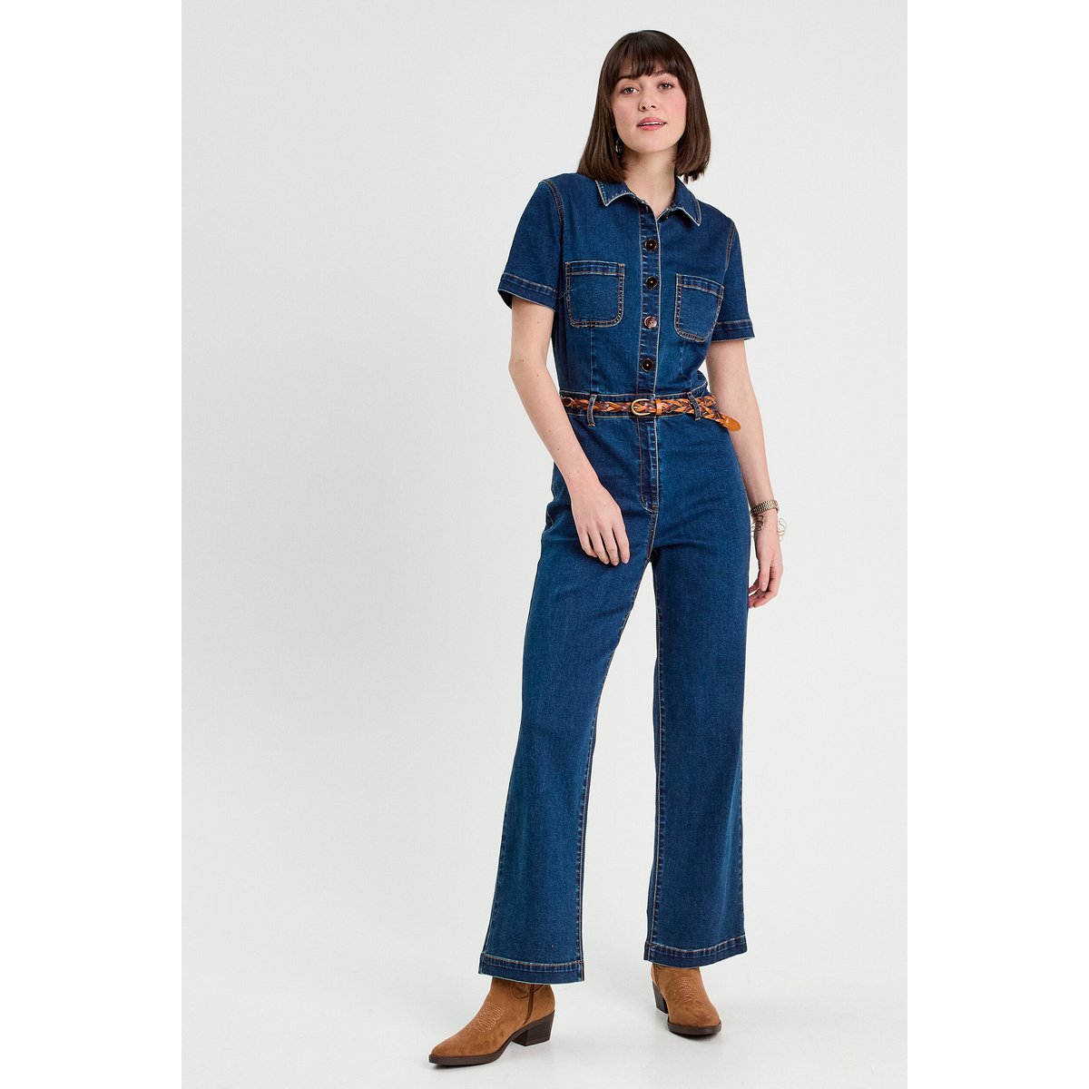 Combinaison pantalon en jean denim brut, CACHE CACHE