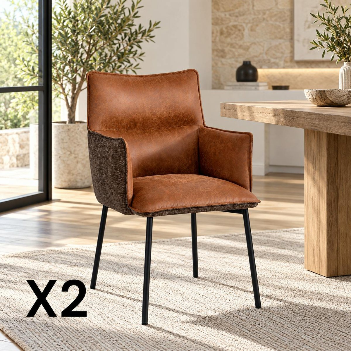Chaise de table avec accoudoirs (lot de 2) KERALA marron, PIER IMPORT