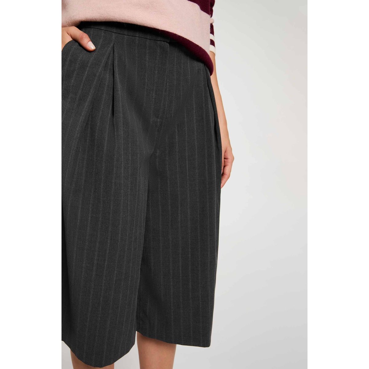 Bermuda taille haute rayé denim gris fonce, MORGAN
