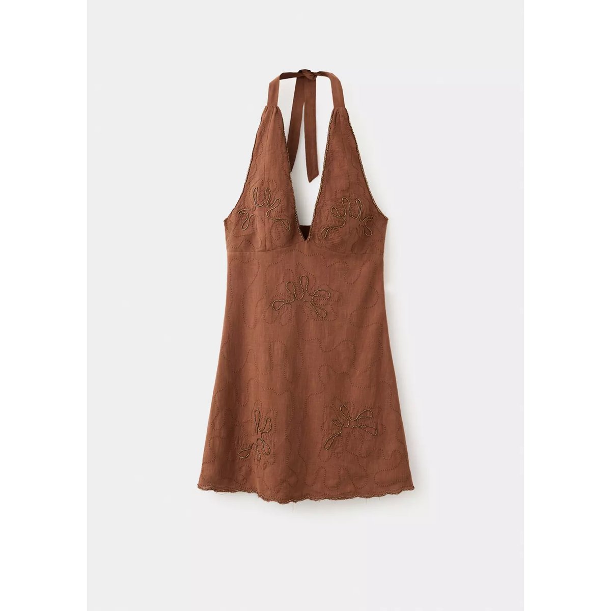 Robe courte halter brodée marron, MANGO TEEN
