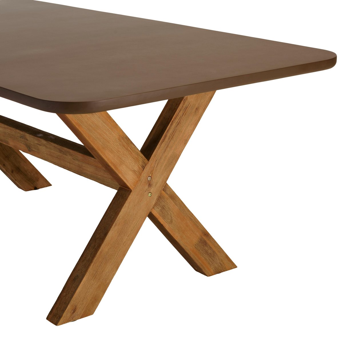 Ensemble table 200 cm et bancs effet béton marron pieds en bois d'acacia CALVI marron, PIER IMPORT