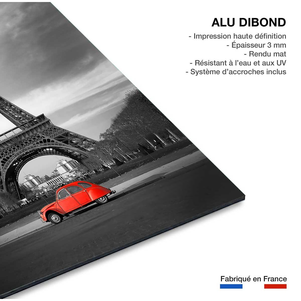 Tableau tour eiffel et voiture rouge tableau alu dibond, HEXOA