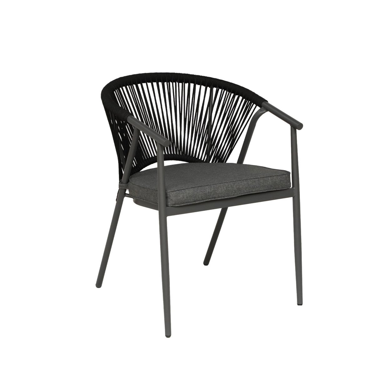 Fauteuil de jardin empilable acier et cordes (lot de 4) LIORA anthracite / noir, SWEEEK