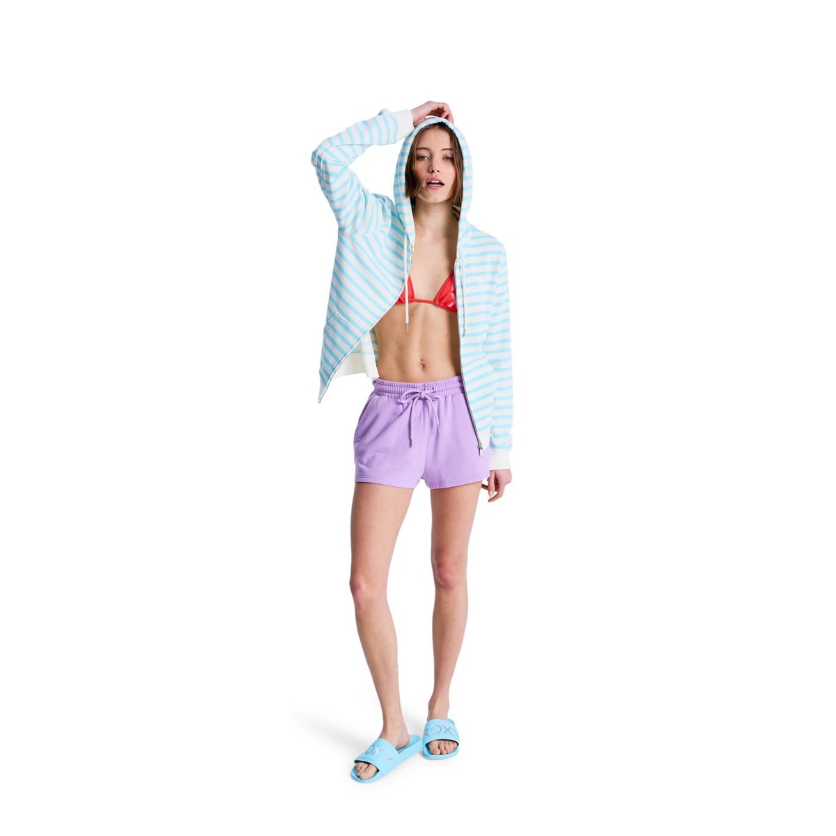 Sweat à capuche zippé rayé PERFECT STRIPE. bleu tanager turquoise small stripe, ROXY