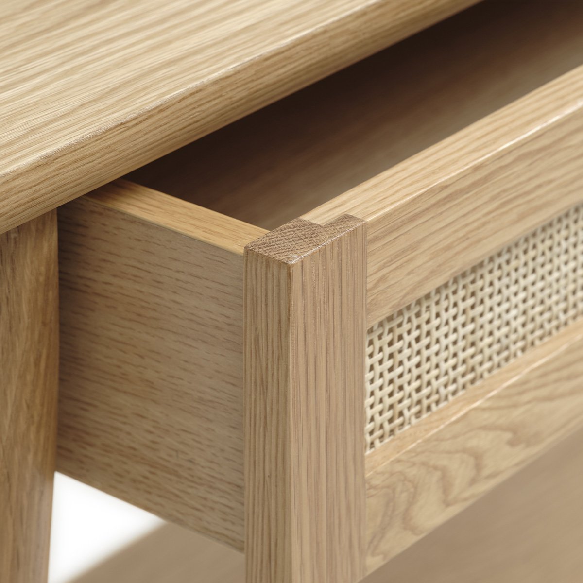 Console 120 cm 2 plateaux 1 tiroir - Bois et rotin - CAPRI naturel, MAISON AUBERTIN