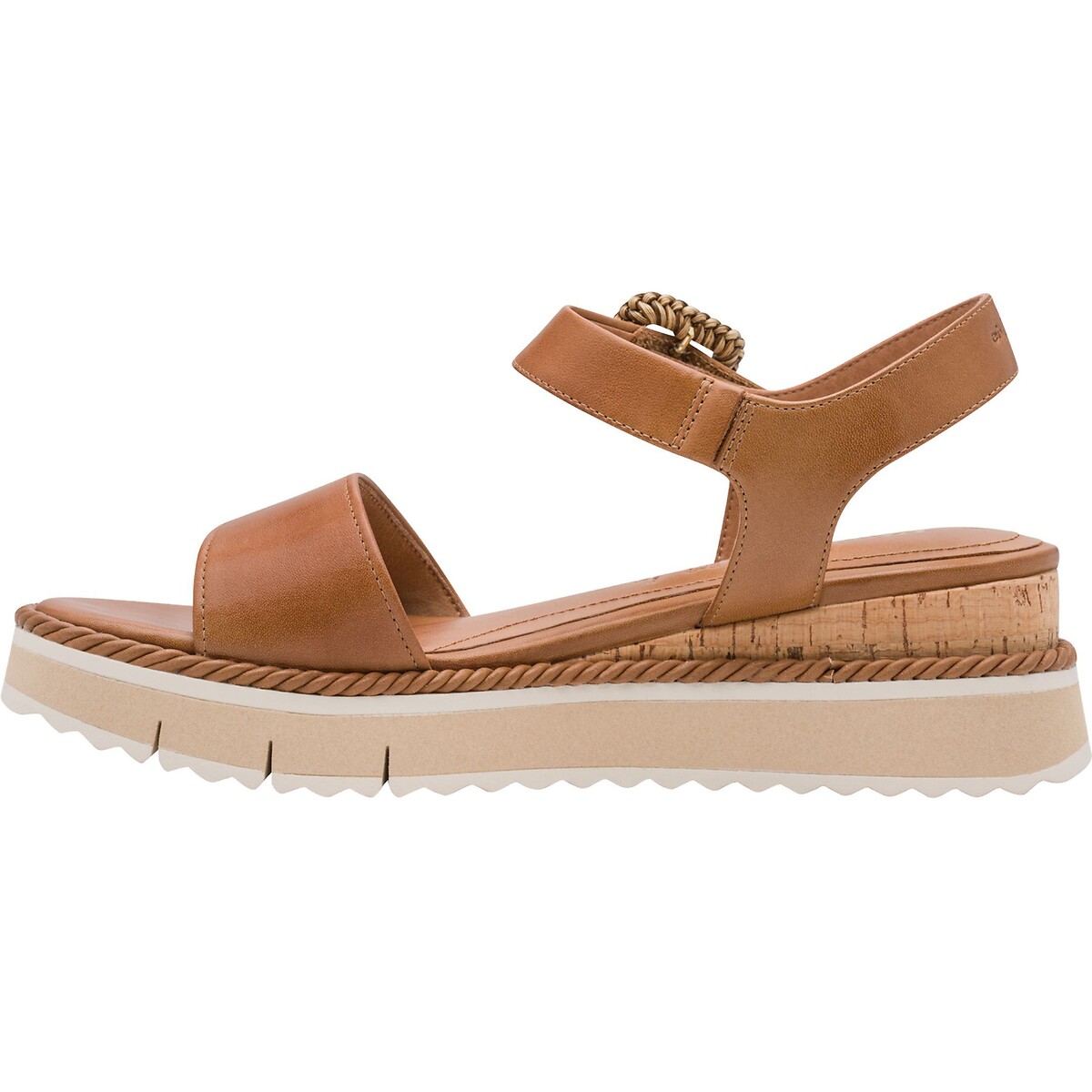 Leather Wedge Sandals cognac, TAMARIS