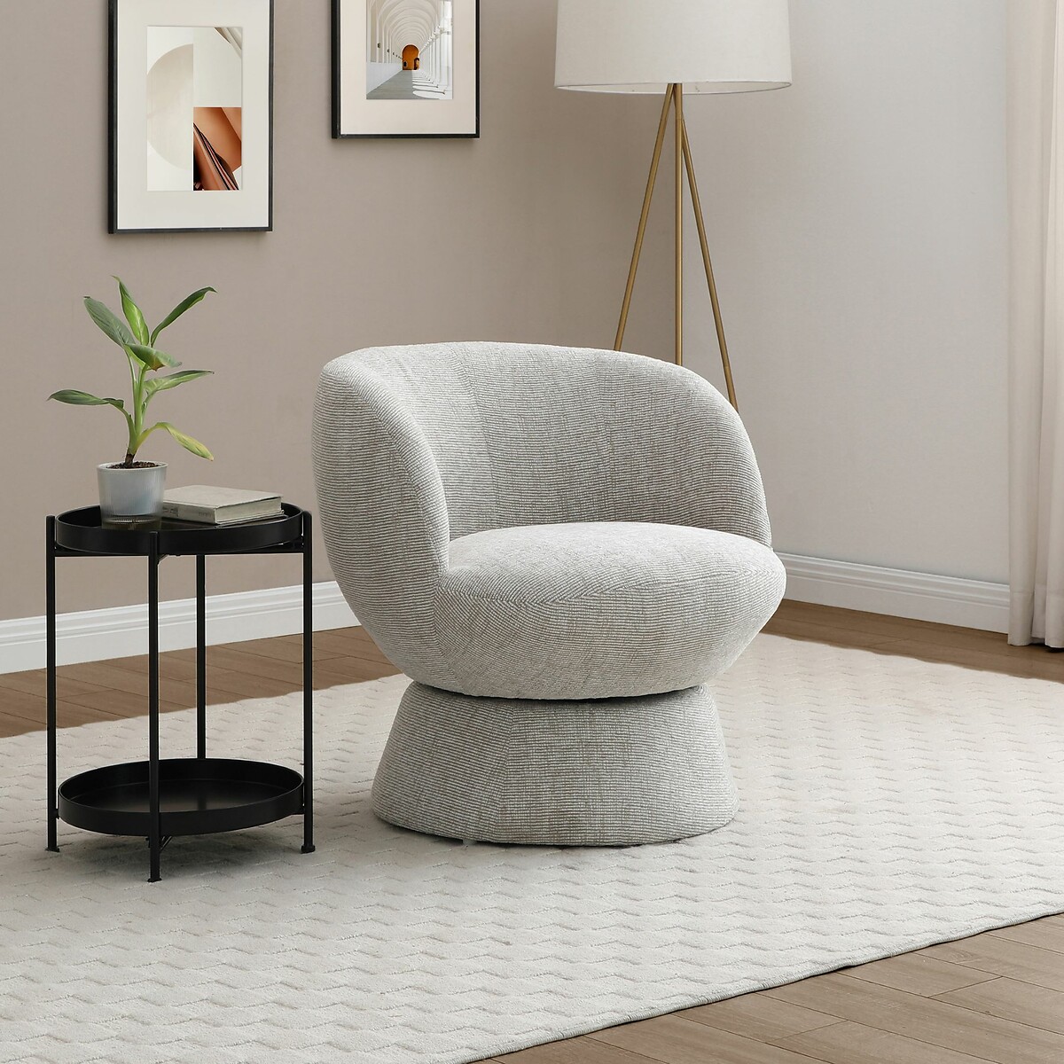 Flora Chenille Swivel Chair natural, SO'HOME