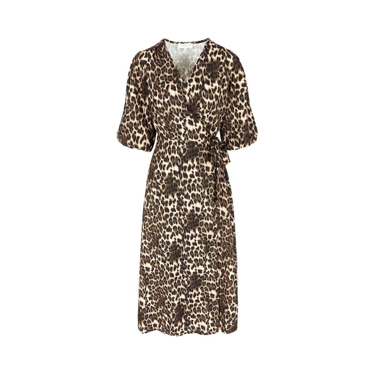 Robe cache-coeur à imprimé léopard beige biscuit, LOLALIZA