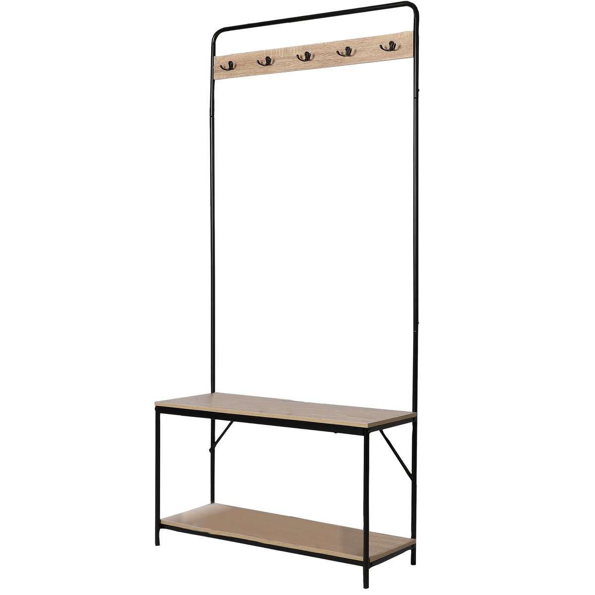 Meuble d'entrée banc + portemanteau bois et métal noir 80x30x170cm bois, WADIGA