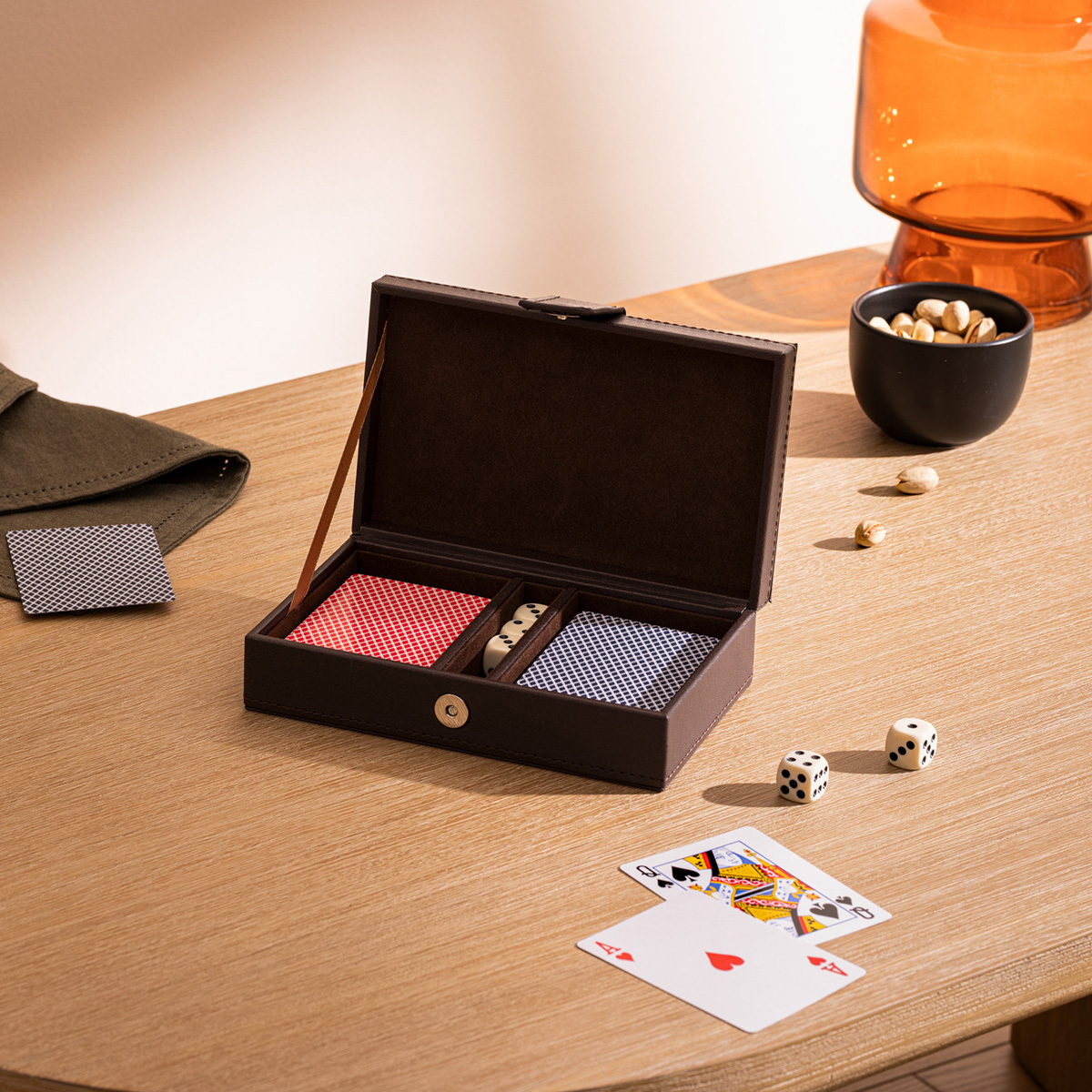 Coffret jeu de cartes JULE marron tonka, ATMOSPHERA