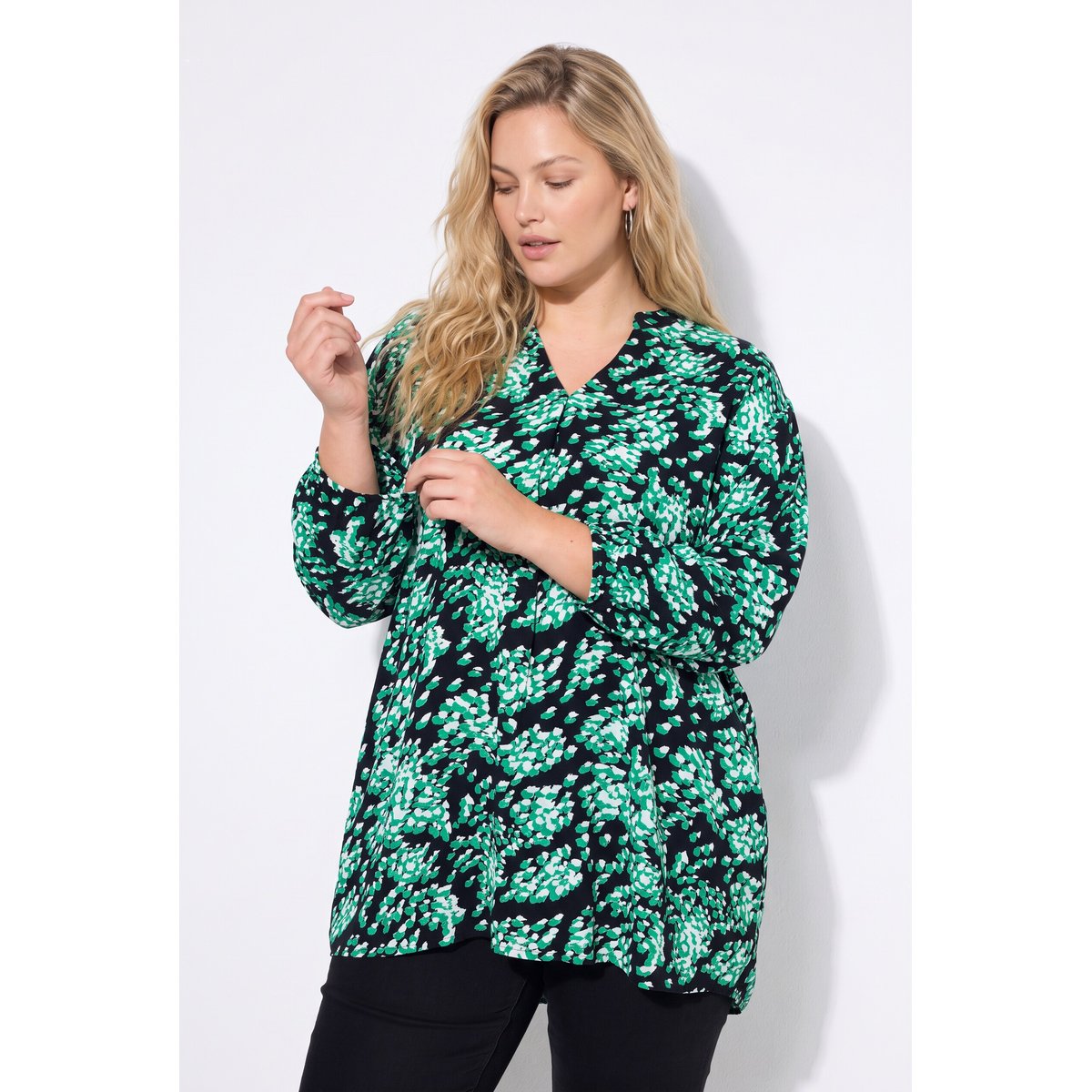Tunique, coupe ample, imprimé, manches 3/4 noir, ULLA POPKEN