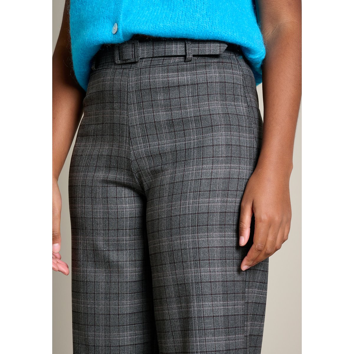 Pantalon droit à carreaux brun fonce chocolate, LOLALIZA