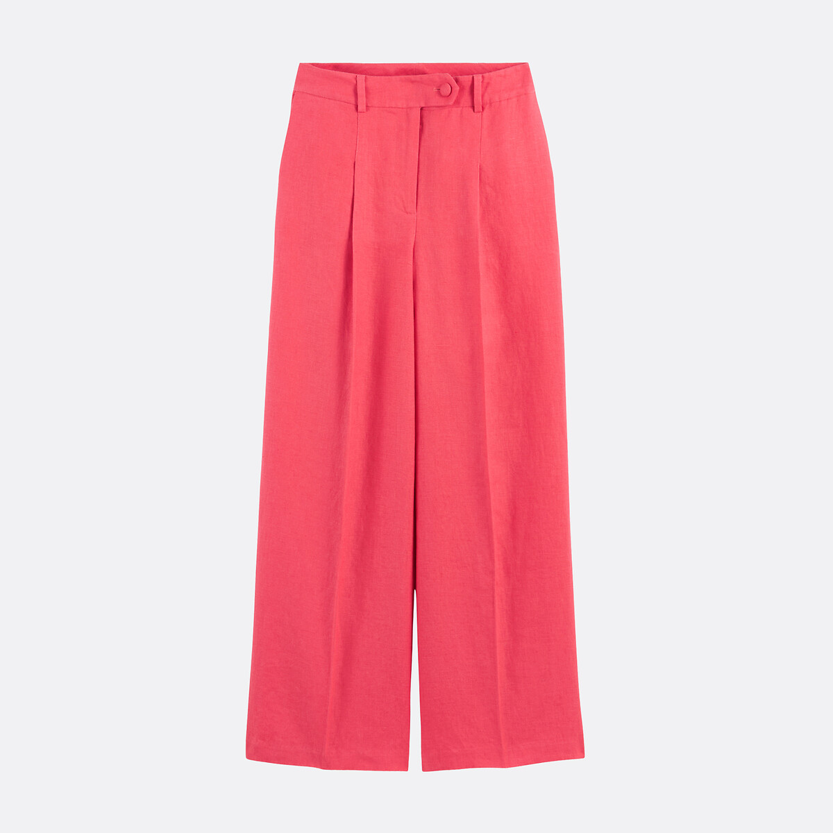 Linen Pleat Front Wide Leg Trousers strawberry pink, LA REDOUTE COLLECTIONS