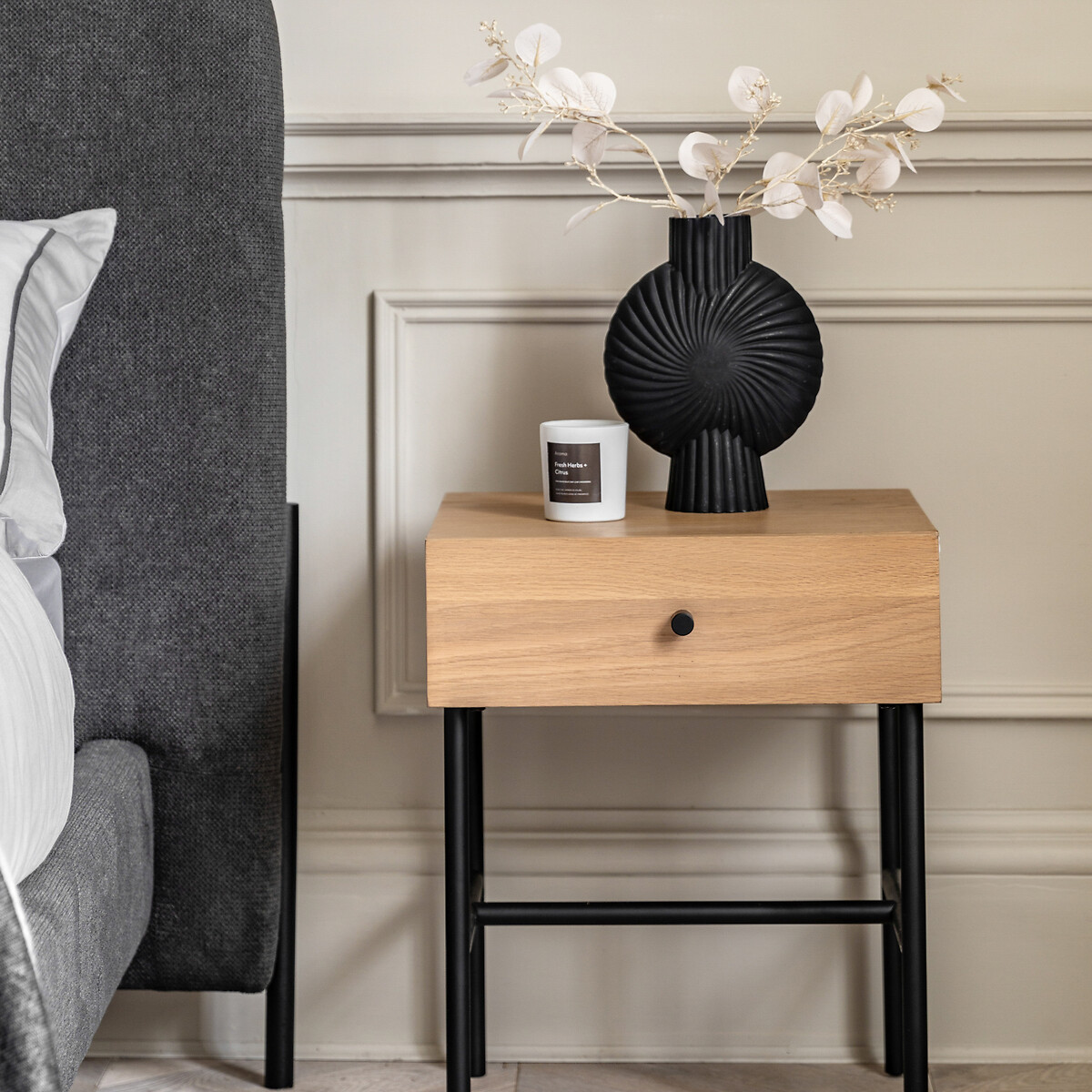 Albany 1 Drawer Industrial Wood Bedside Table light wood, SO'HOME