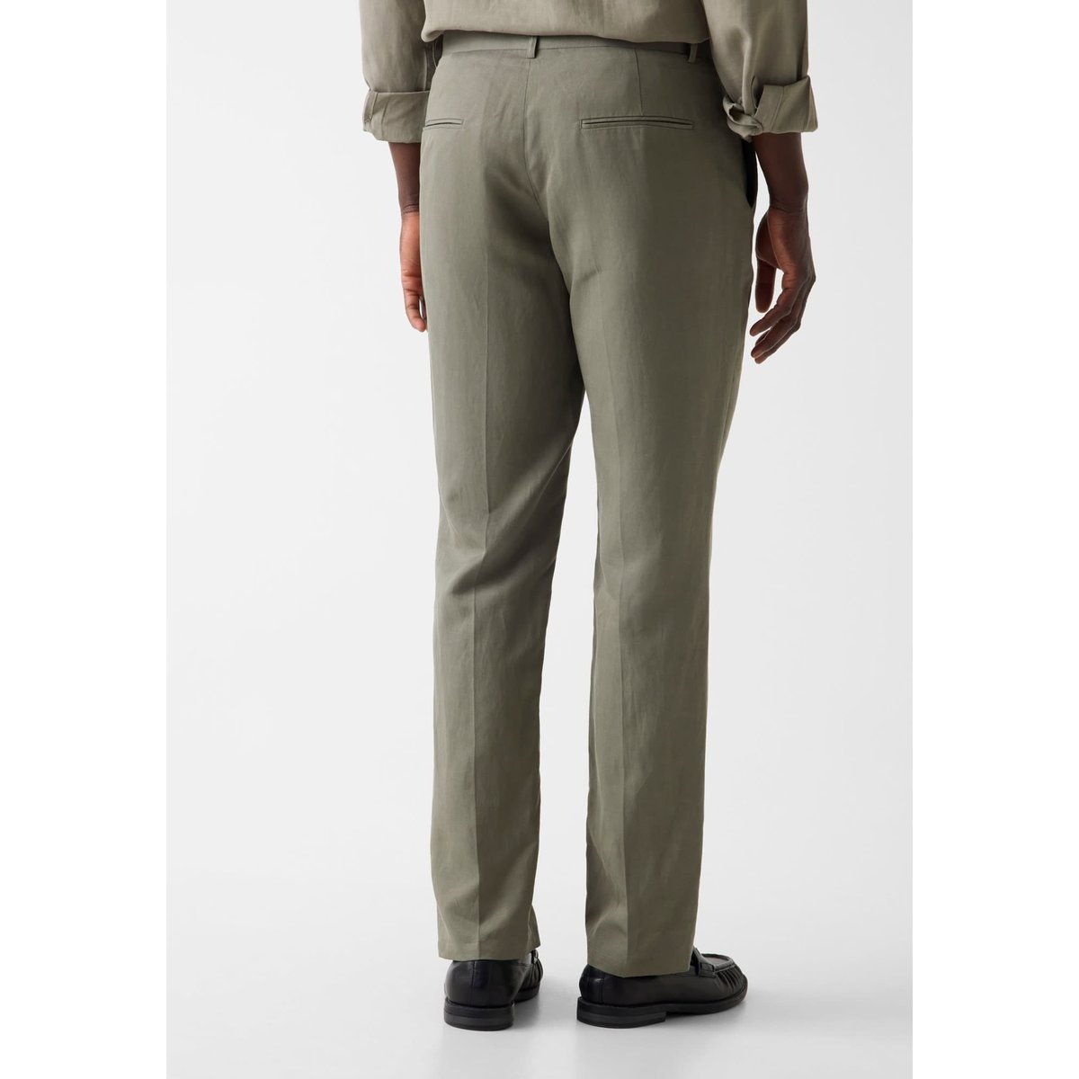 Pantalons Slim En Mélange De Lin vert olive, GUESS