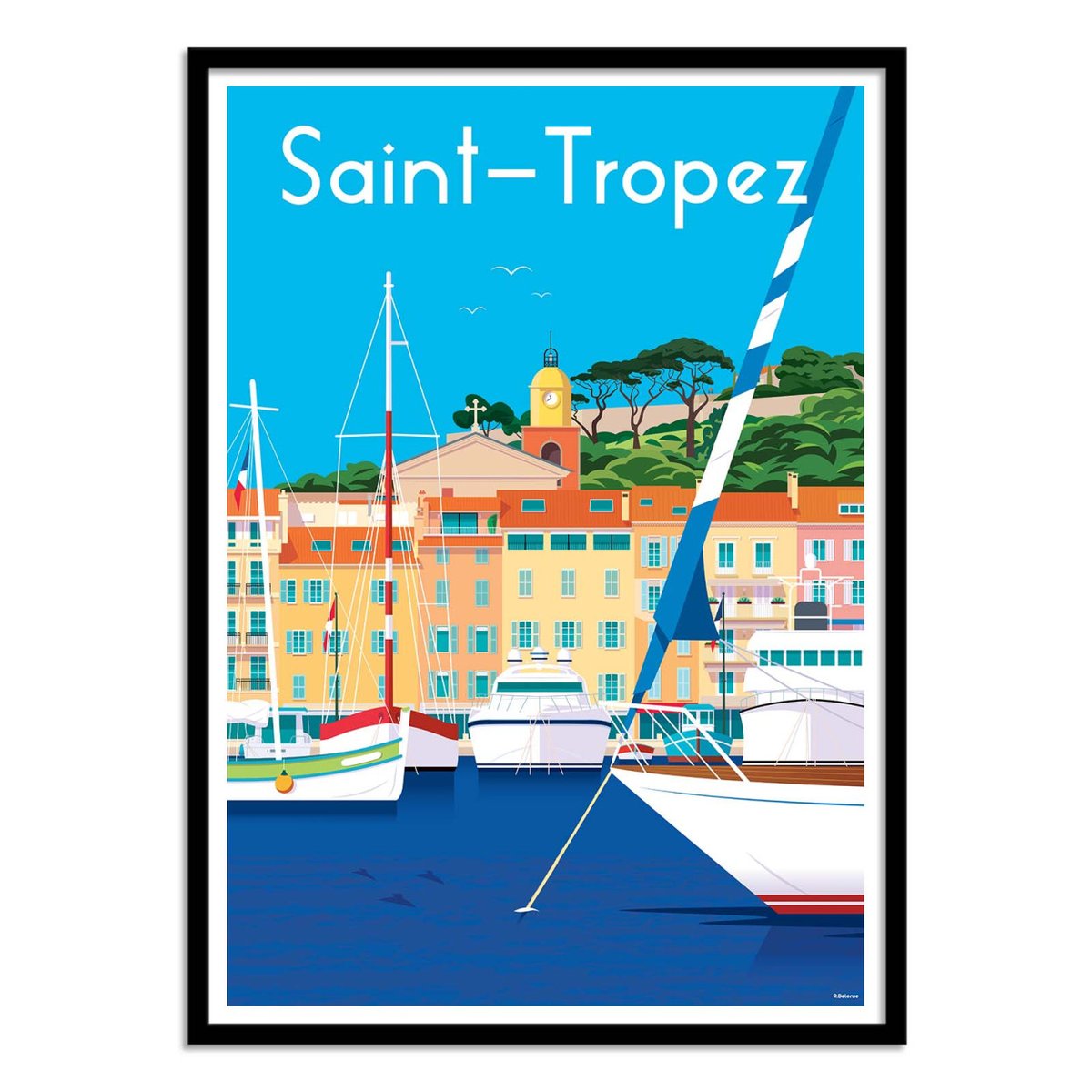 Affiche d'art - Saint Tropez - Raphael Delerue bleu, WALL EDITIONS