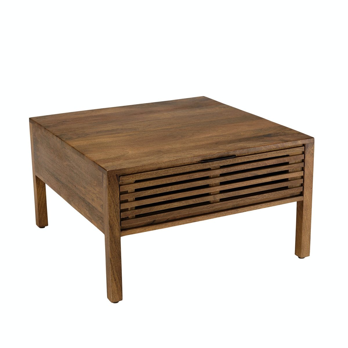Table basse carrée 70x70 cm bois exotique 2 tiroirs opposés KANHA bois naturel, PIER IMPORT