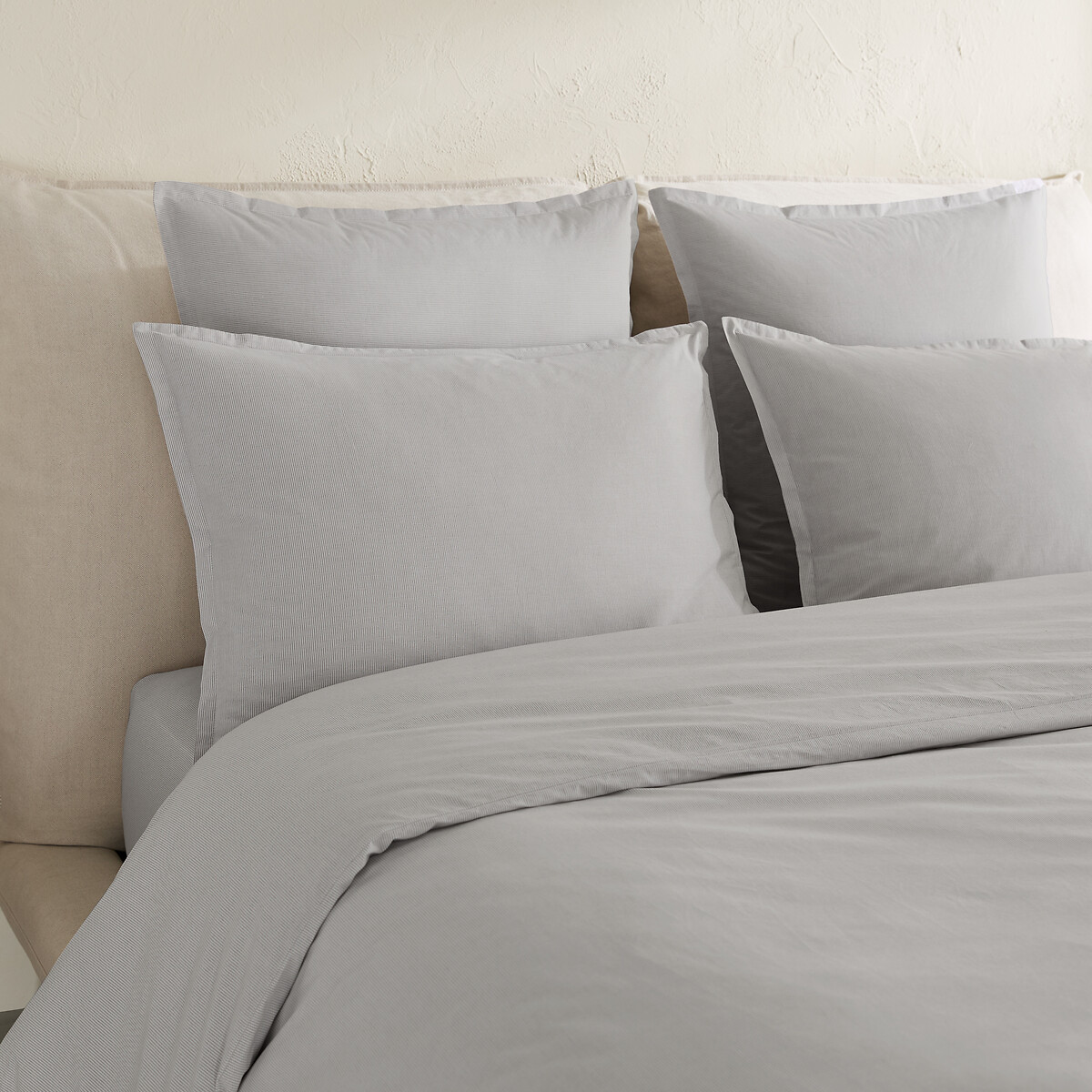 Taie d'oreiller en percale de coton lavé, rayée, 120 fils, SABBAL rayé châtaigne, AM.PM