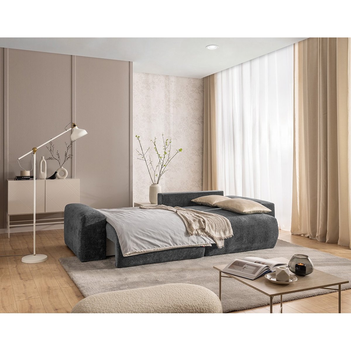 Canapé d'Angle Convertible 4 places - CONSTANCE gris, BEST MOBILIER