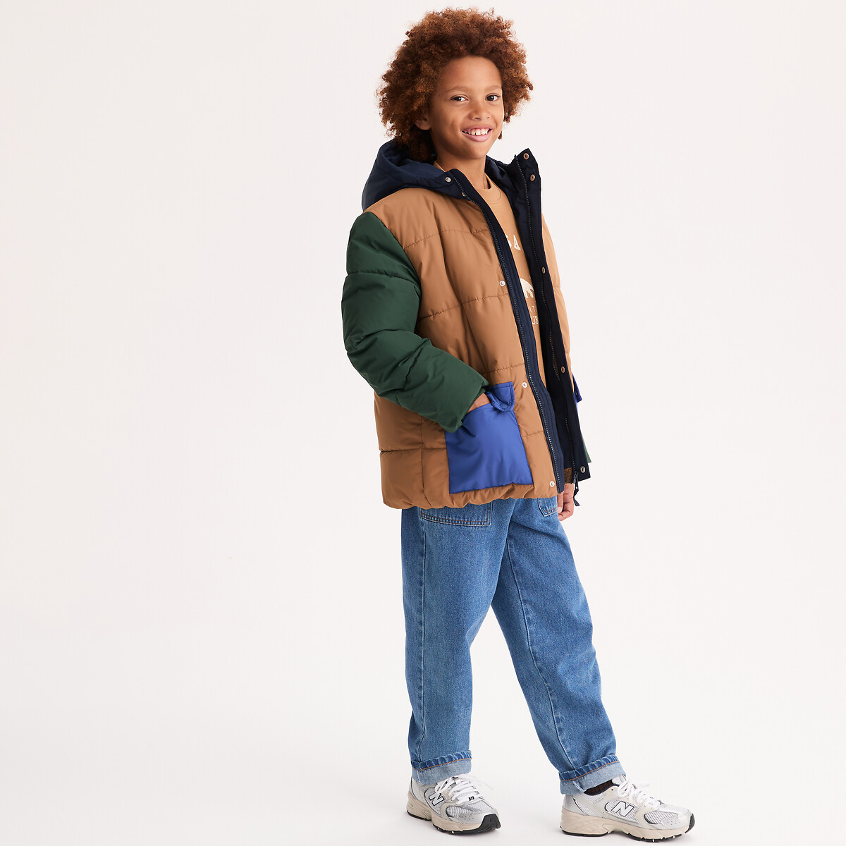 Doudoune chaude à capuche, color block, avec corps doublé polaire colorblock, LA REDOUTE COLLECTIONS